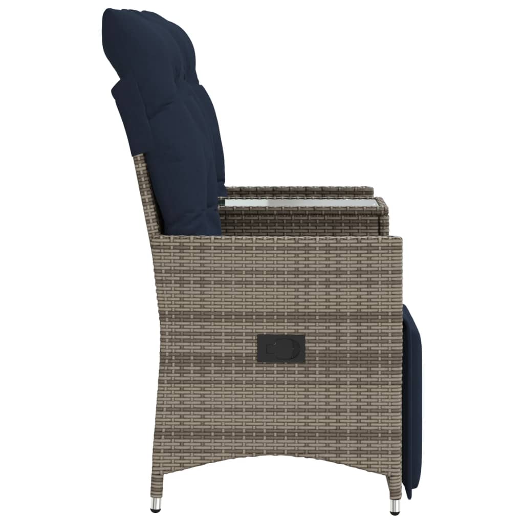 Divano da giardino reclinabile a 2 posti con tavolo grigio in polyrattan