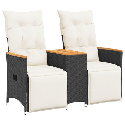 Divano Giardino Reclinabile 2Posti con Tavolino Nero Polyrattan