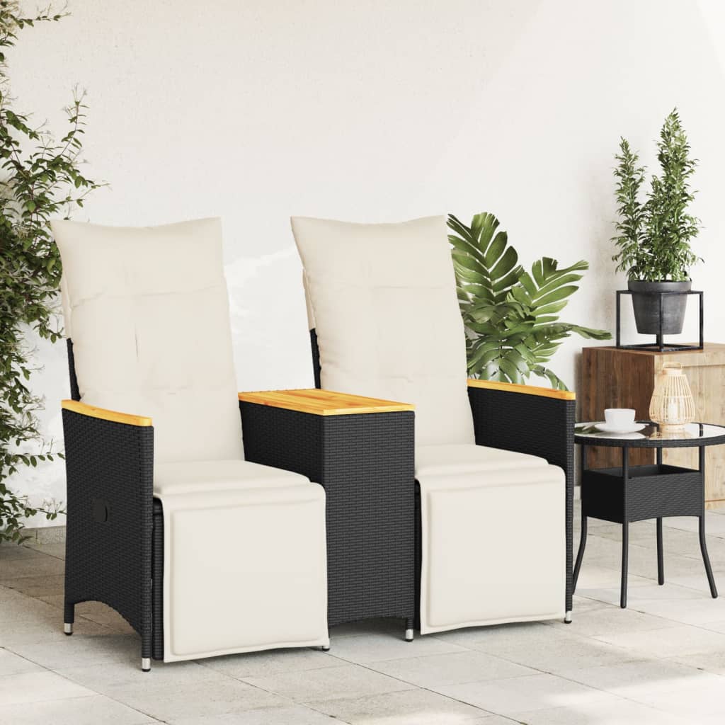Divano Giardino Reclinabile 2Posti con Tavolino Nero Polyrattan