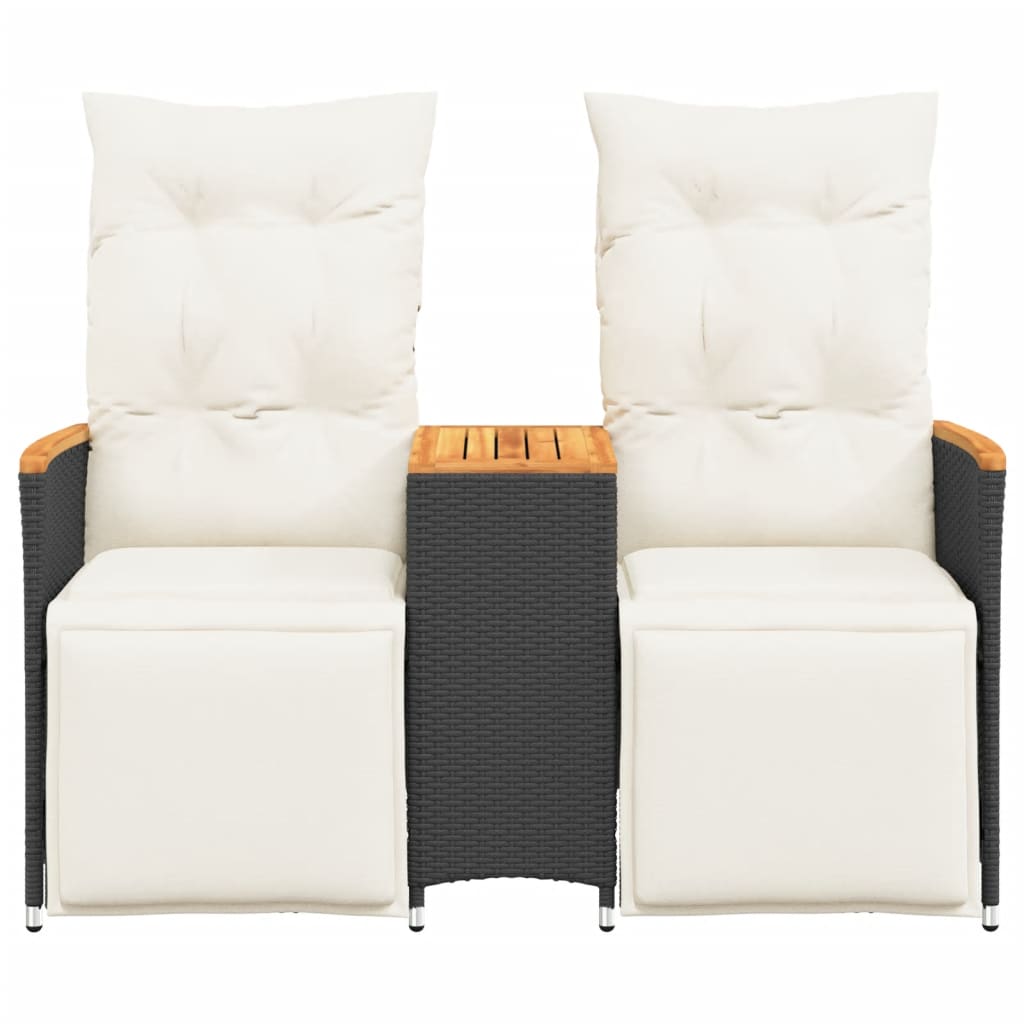 Divano Giardino Reclinabile 2Posti con Tavolino Nero Polyrattan