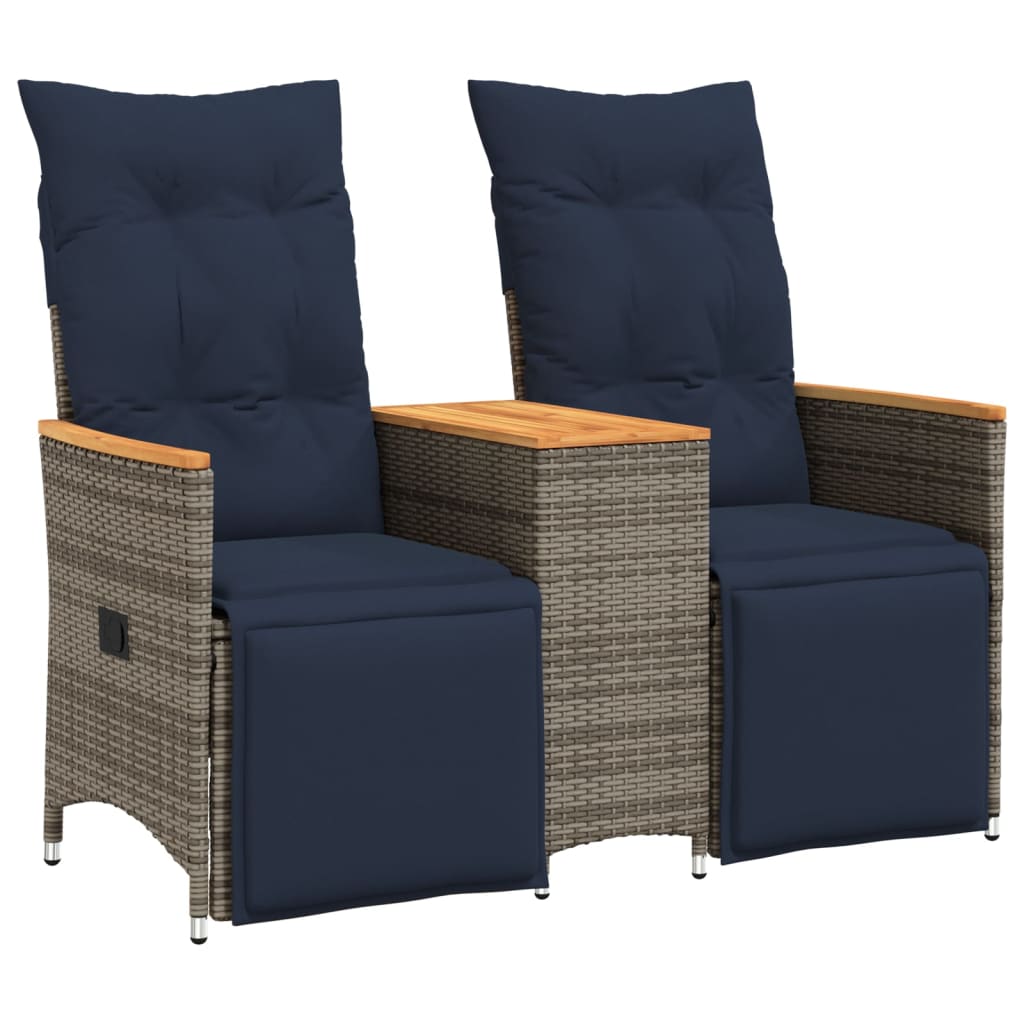 Divano da giardino reclinabile a 2 posti con tavolo grigio in polyrattan