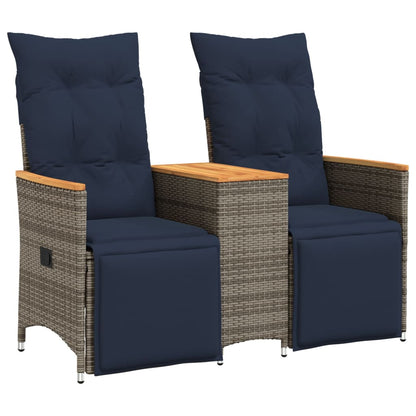 Divano da giardino reclinabile a 2 posti con tavolo grigio in polyrattan