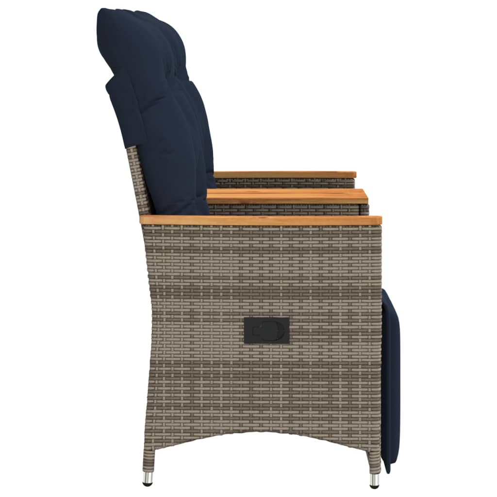 Divano da giardino reclinabile a 2 posti con tavolo grigio in polyrattan