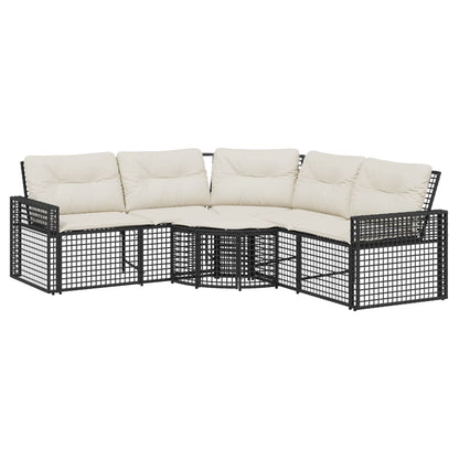 Divano da Giardino a L con Cuscini e Pouf Nero in Polyrattan