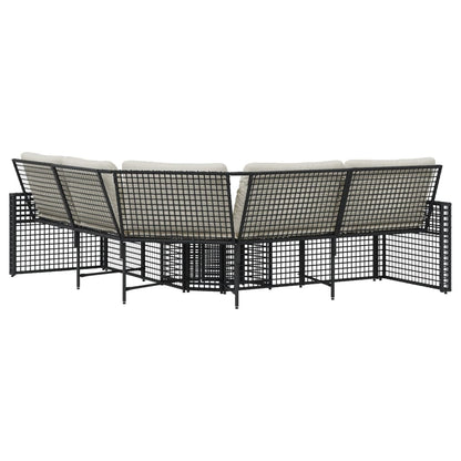 Divano da Giardino a L con Cuscini e Pouf Nero in Polyrattan