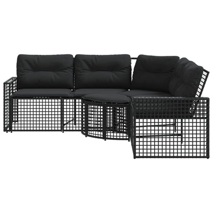 Divano da Giardino a L con Cuscini e Pouf Nero in Polyrattan