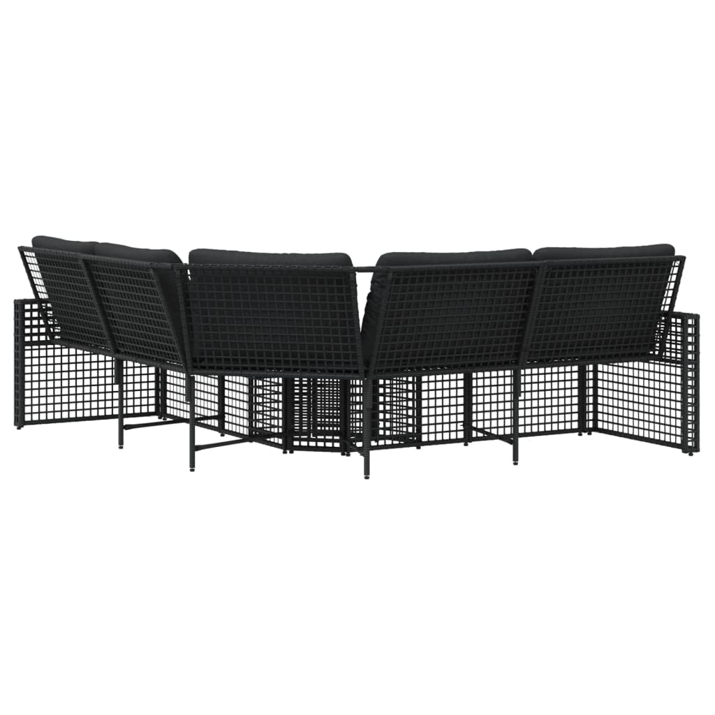 Divano da Giardino a L con Cuscini e Pouf Nero in Polyrattan