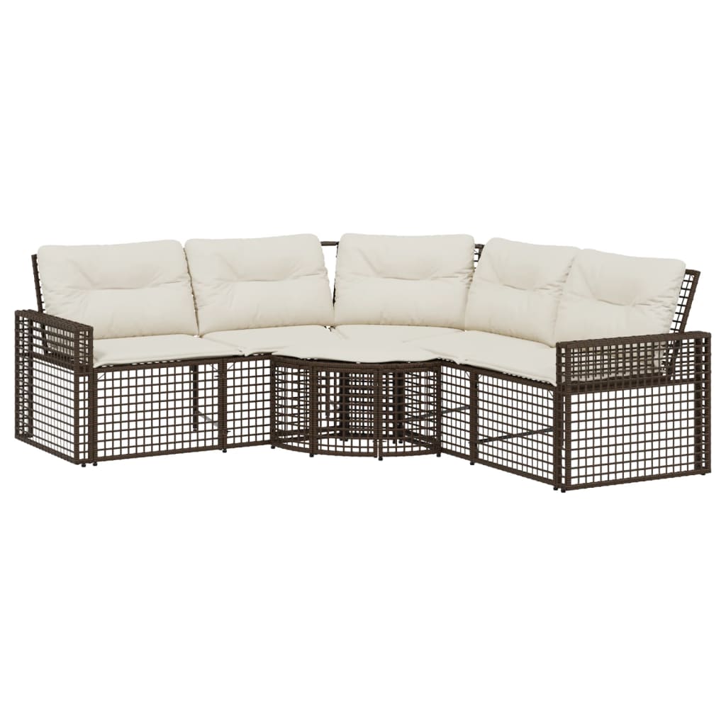 Divano da Giardino a L con Cuscini e Pouf Marrone in Polyrattan