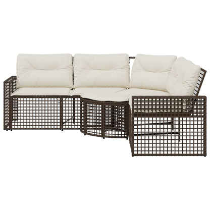 Divano da Giardino a L con Cuscini e Pouf Marrone in Polyrattan