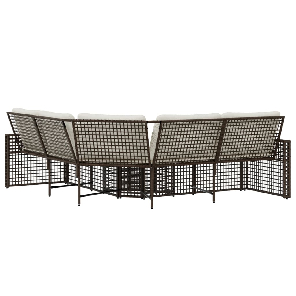 Divano da Giardino a L con Cuscini e Pouf Marrone in Polyrattan