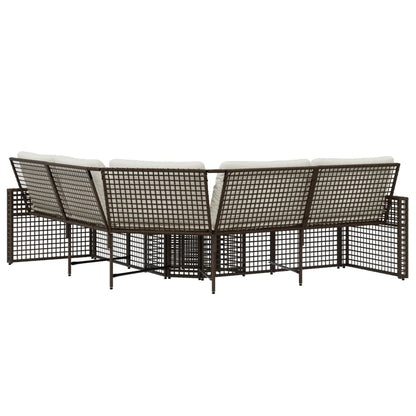 Divano da Giardino a L con Cuscini e Pouf Marrone in Polyrattan