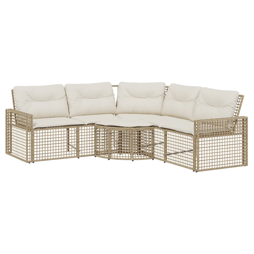 Divano da Giardino a L con Cuscini e Pouf Beige in Polyrattan