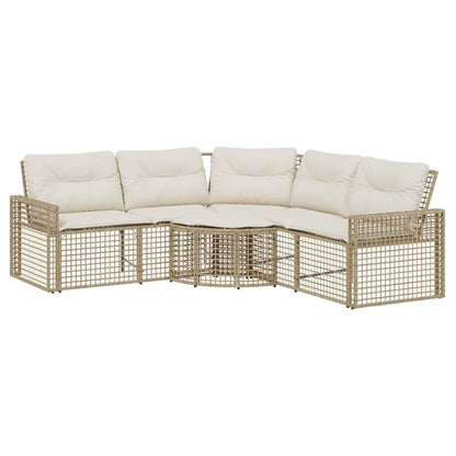 Divano da Giardino a L con Cuscini e Pouf Beige in Polyrattan