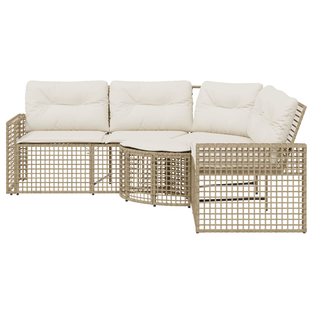 Divano da Giardino a L con Cuscini e Pouf Beige in Polyrattan