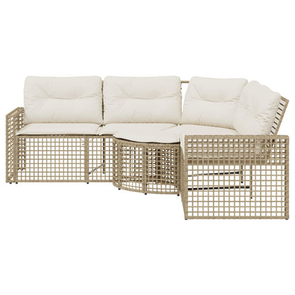 Divano da Giardino a L con Cuscini e Pouf Beige in Polyrattan