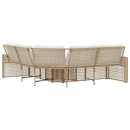 Divano da Giardino a L con Cuscini e Pouf Beige in Polyrattan