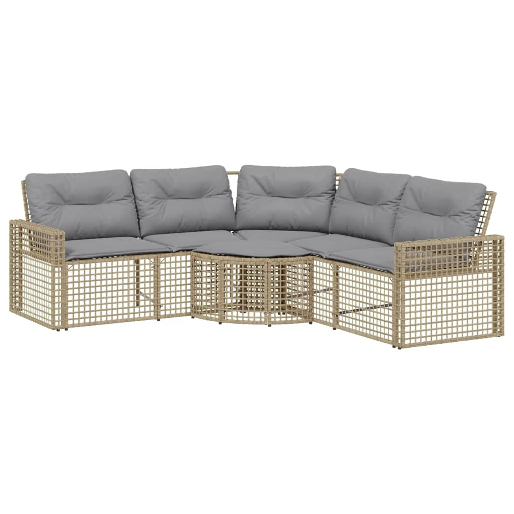 Divano da Giardino a L con Cuscini e Pouf Beige in Polyrattan