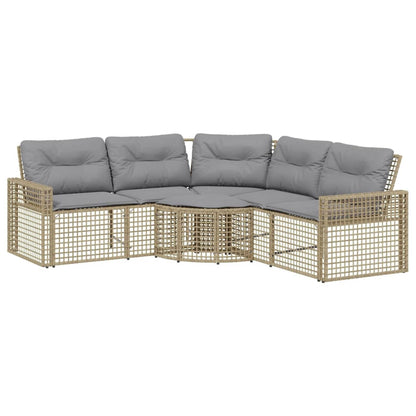 Divano da Giardino a L con Cuscini e Pouf Beige in Polyrattan