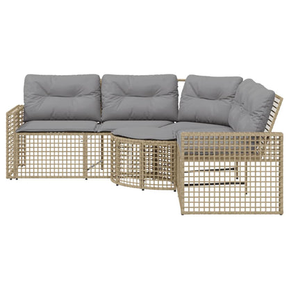 Divano da Giardino a L con Cuscini e Pouf Beige in Polyrattan