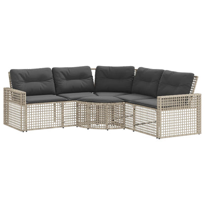 Divano da Giardino a L Cuscini e Pouf Grigio Chiaro Polyrattan