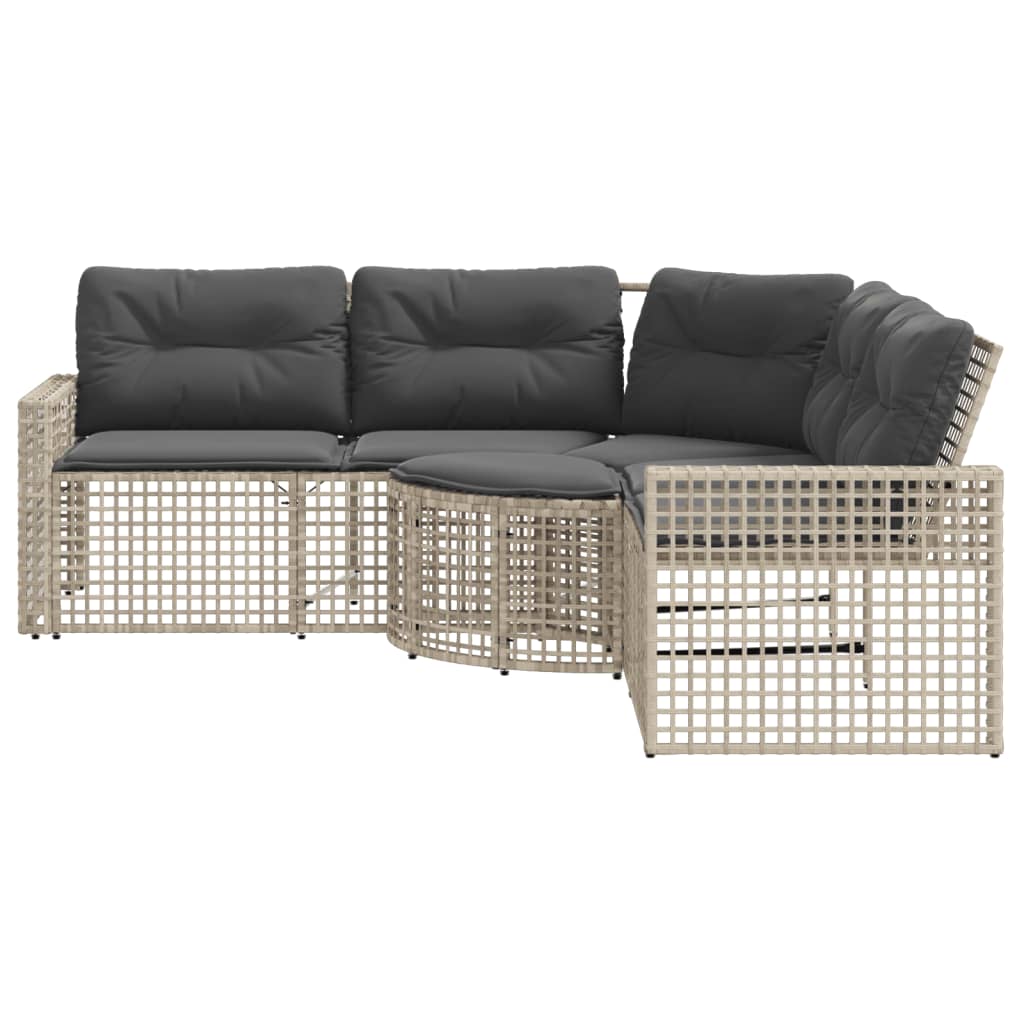Divano da Giardino a L Cuscini e Pouf Grigio Chiaro Polyrattan