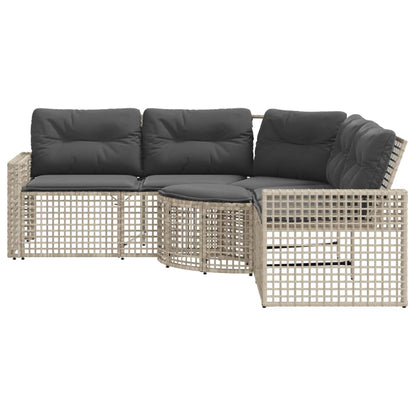 Divano da Giardino a L Cuscini e Pouf Grigio Chiaro Polyrattan