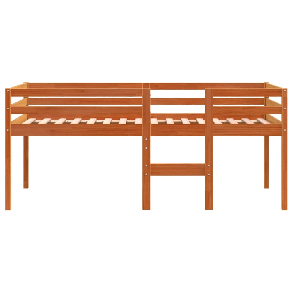 Letto a Soppalco Marrone Cera 90x190 cm Legno Massello di Pino