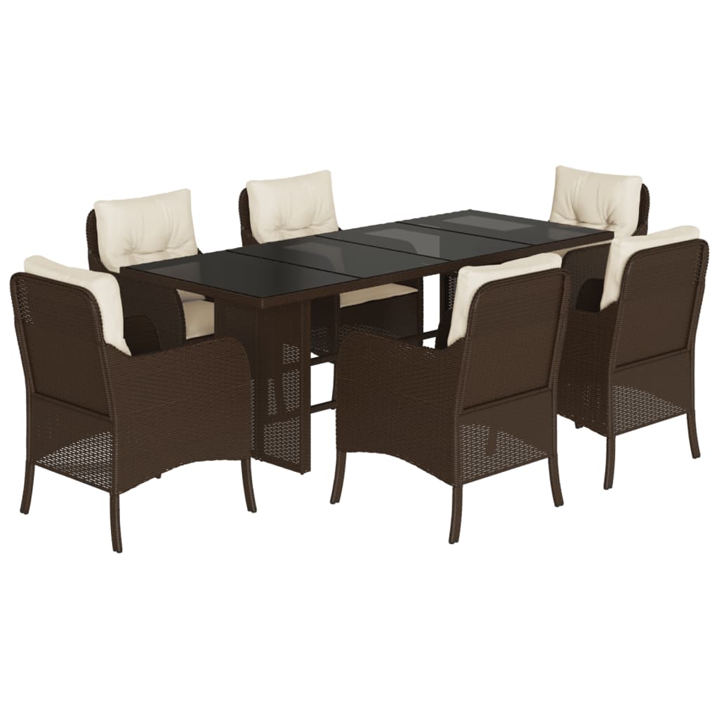 Set da Pranzo da Giardino 7pz con Cuscini in Polyrattan Marrone