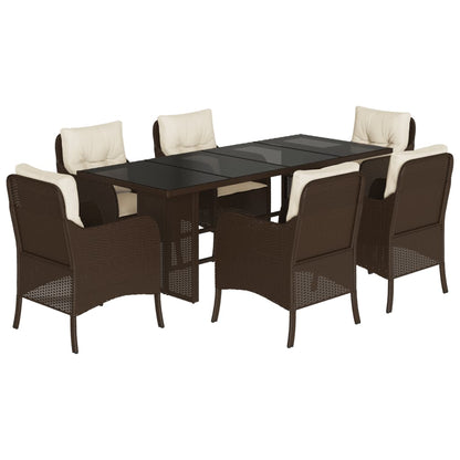 Set da Pranzo da Giardino 7pz con Cuscini in Polyrattan Marrone