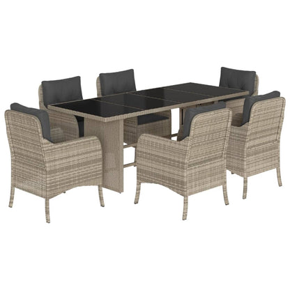 Set da Pranzo da Giardino 7 pz Cuscini Polyrattan Grigio Chiaro