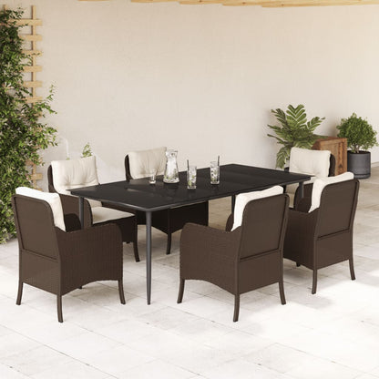 Set da Pranzo da Giardino 7pz con Cuscini in Polyrattan Marrone