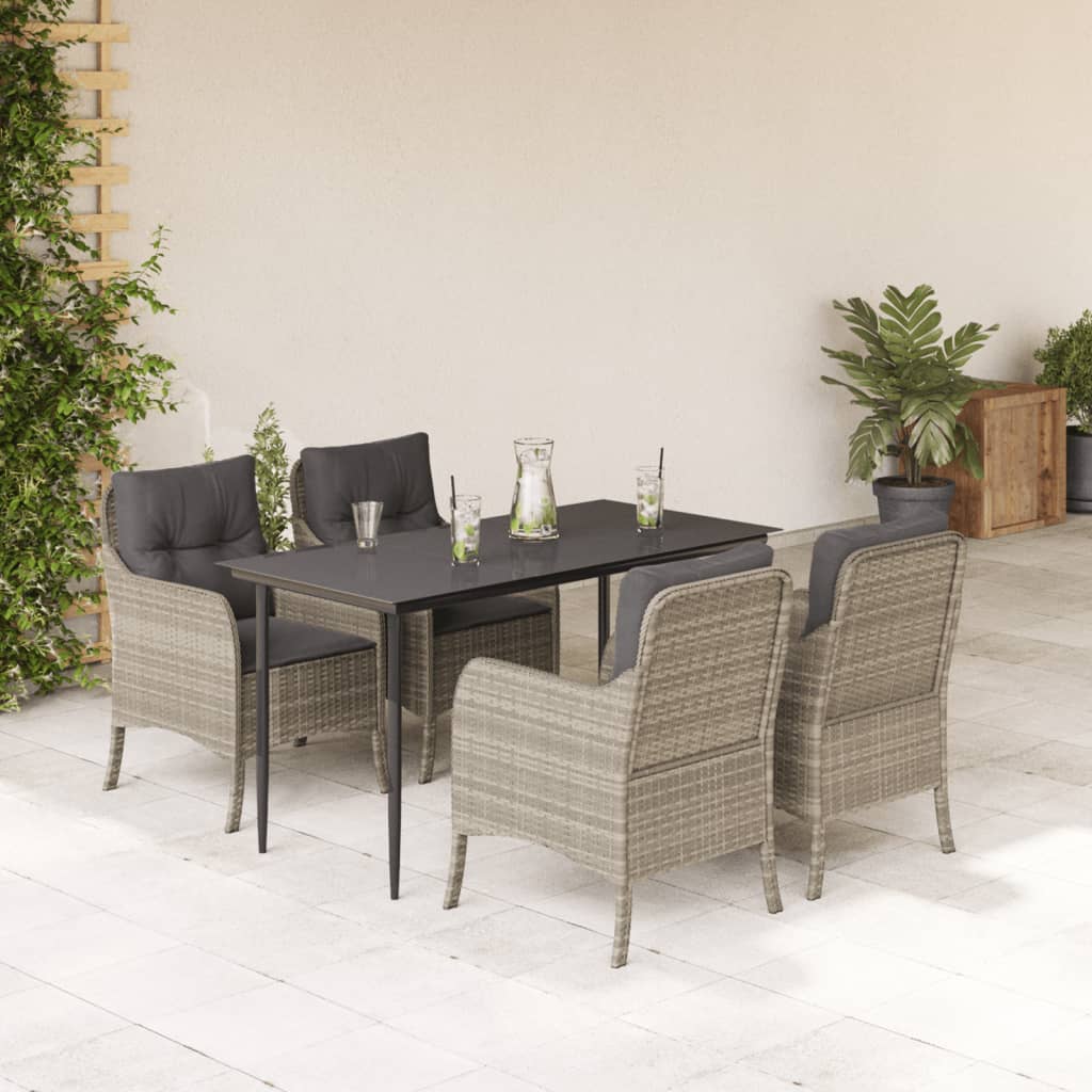 Set Pranzo da Giardino 5pz con Cuscini Grigio Chiaro Polyrattan