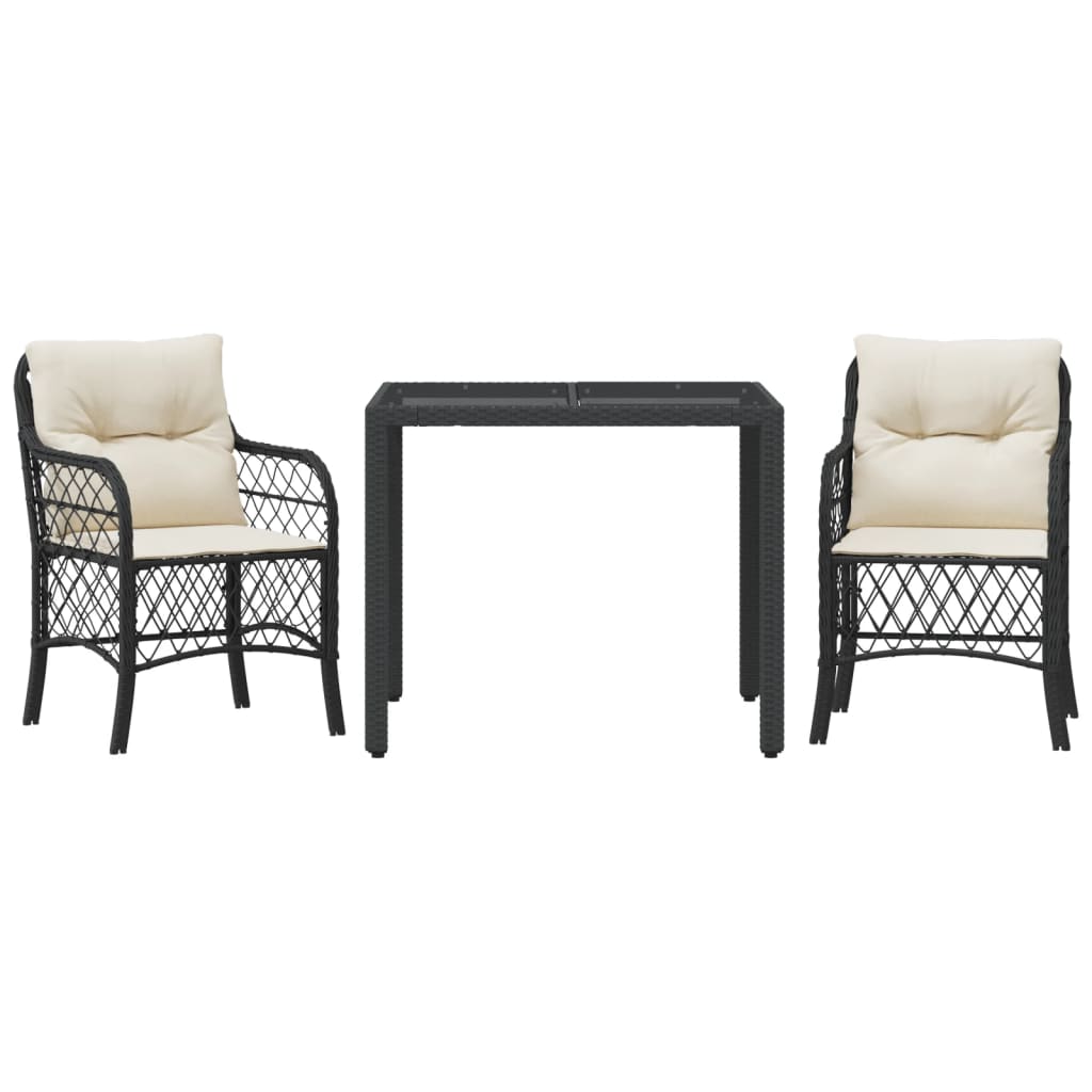 Set da BistrÃ² 3 pz con Cuscini Nero in Polyrattan
