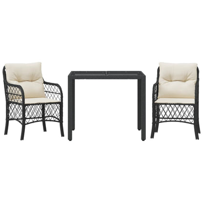 Set da BistrÃ² 3 pz con Cuscini Nero in Polyrattan