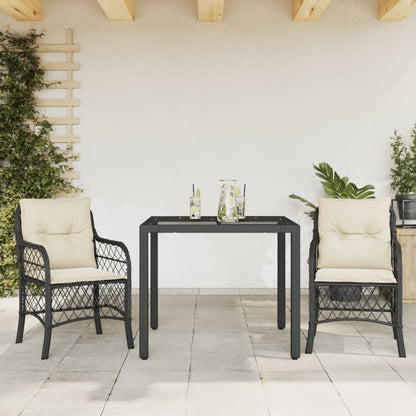 Set da BistrÃ² 3 pz con Cuscini Nero in Polyrattan