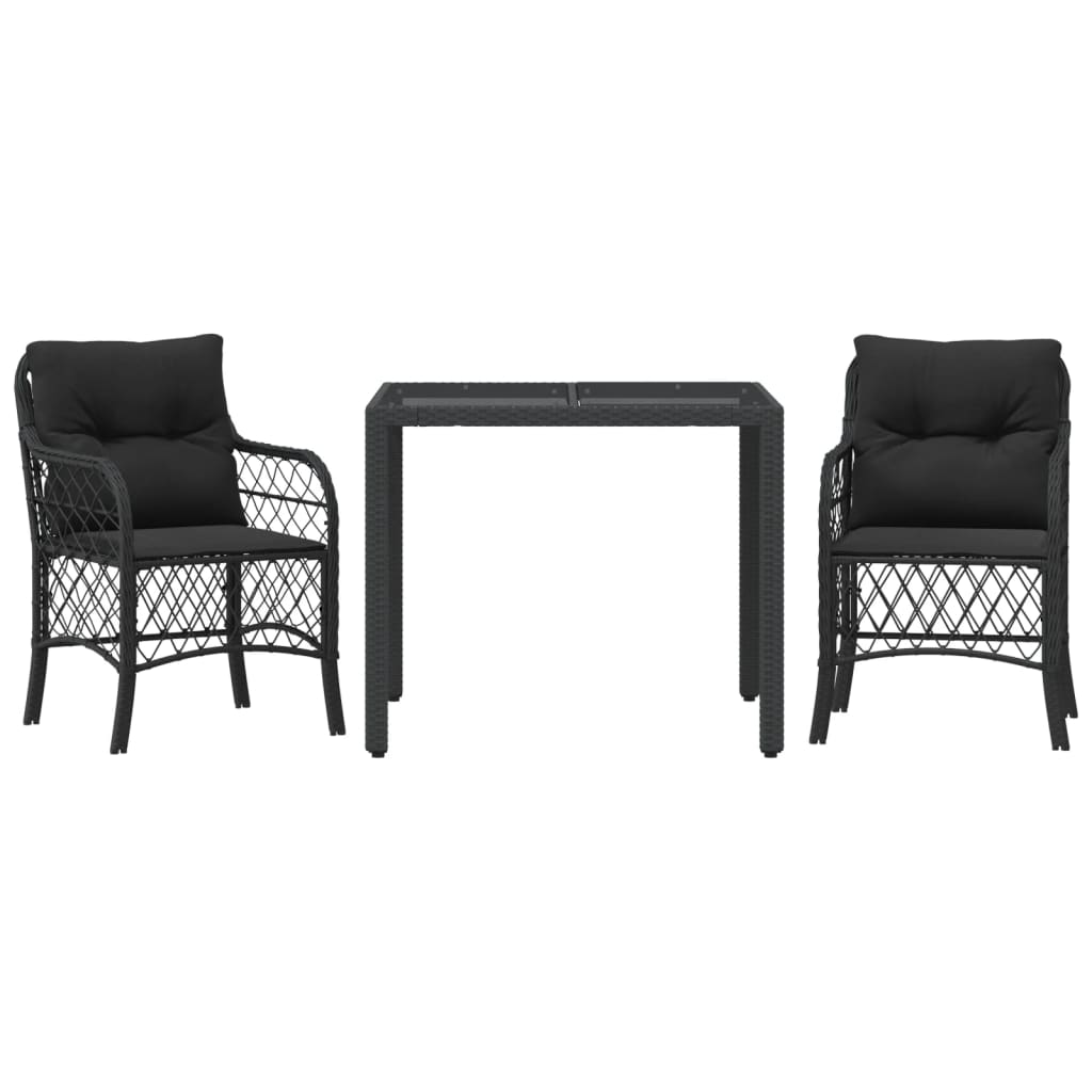 Set da BistrÃ² 3 pz con Cuscini Nero in Polyrattan