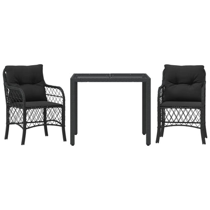 Set da BistrÃ² 3 pz con Cuscini Nero in Polyrattan
