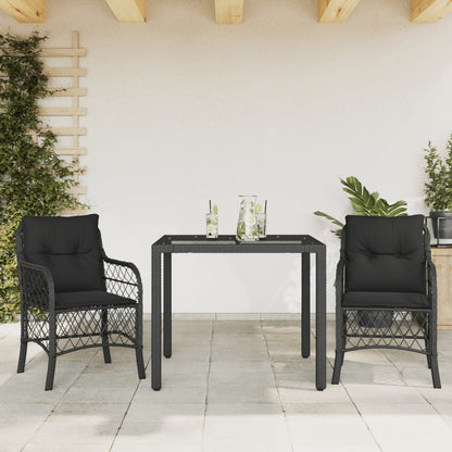 Set da BistrÃ² 3 pz con Cuscini Nero in Polyrattan