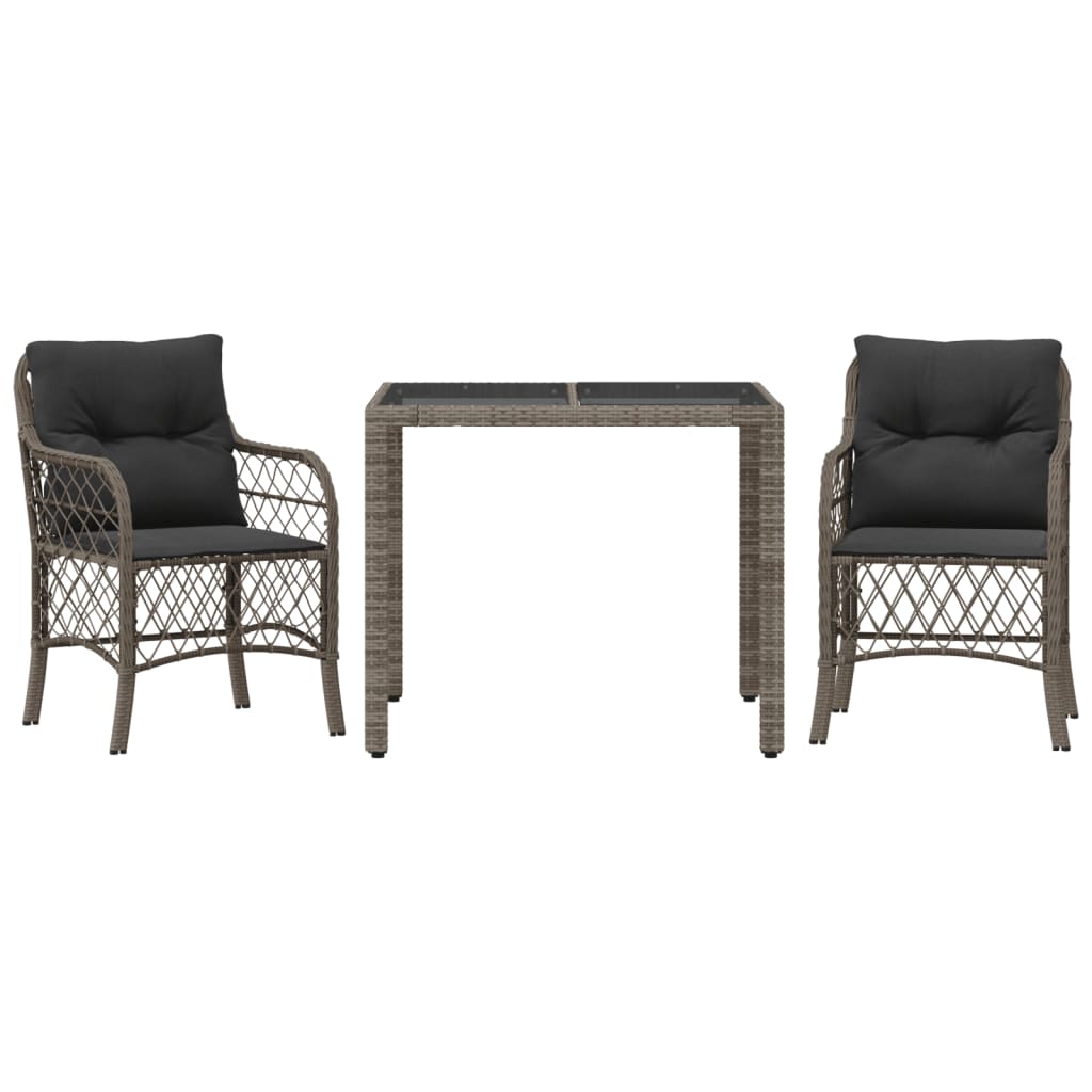 Set da BistrÃ² 3 pz con Cuscini Grigio in Polyrattan