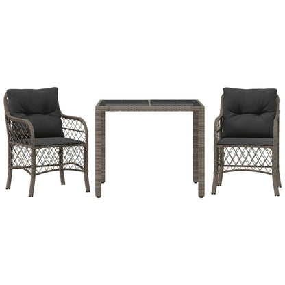 Set da BistrÃ² 3 pz con Cuscini Grigio in Polyrattan