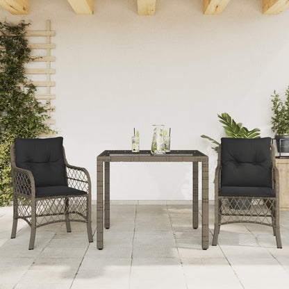 Set da BistrÃ² 3 pz con Cuscini Grigio in Polyrattan