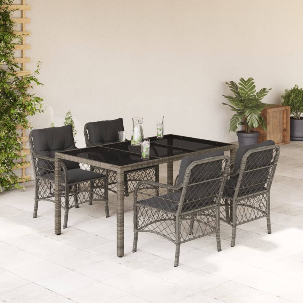 Set da Pranzo da Giardino 5 pz con Cuscini in Polyrattan Grigio