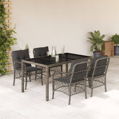 Set da Pranzo da Giardino 5 pz con Cuscini in Polyrattan Grigio