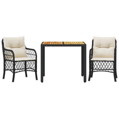 Set da BistrÃ² 3 pz con Cuscini Nero in Polyrattan