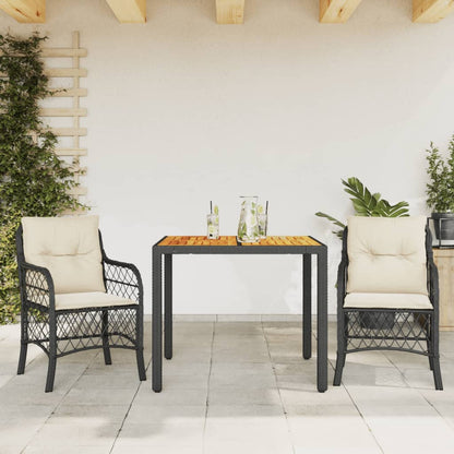 Set da BistrÃ² 3 pz con Cuscini Nero in Polyrattan