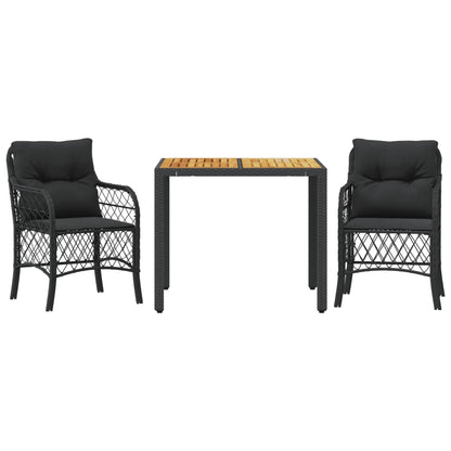 Set da BistrÃ² 3 pz con Cuscini Nero in Polyrattan