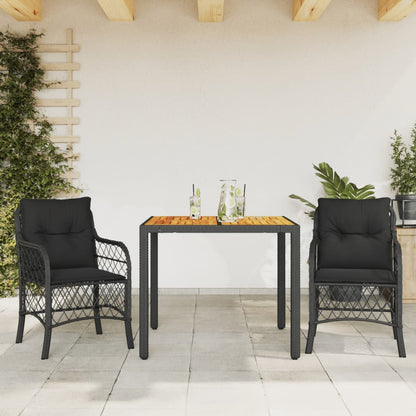 Set da BistrÃ² 3 pz con Cuscini Nero in Polyrattan