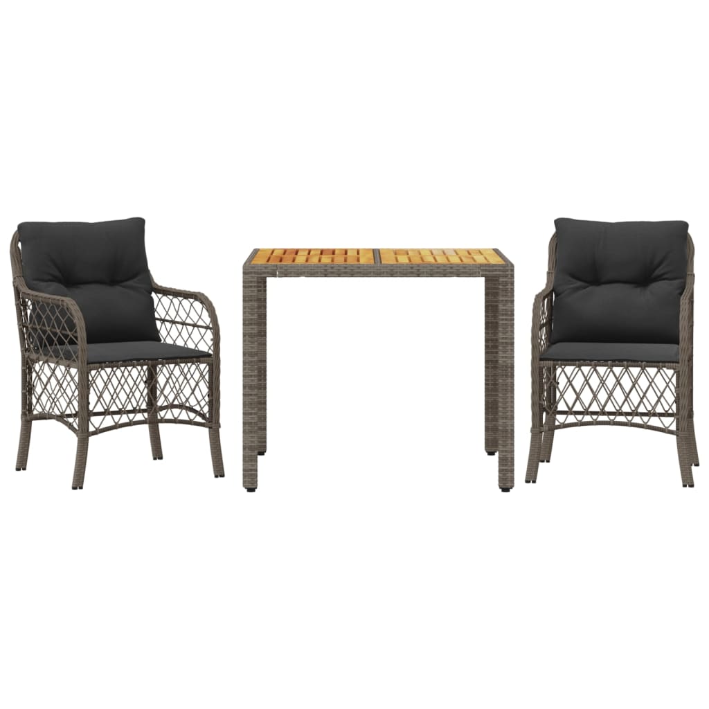 Set da BistrÃ² 3 pz con Cuscini Grigio in Polyrattan