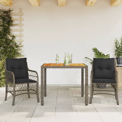 Set da BistrÃ² 3 pz con Cuscini Grigio in Polyrattan