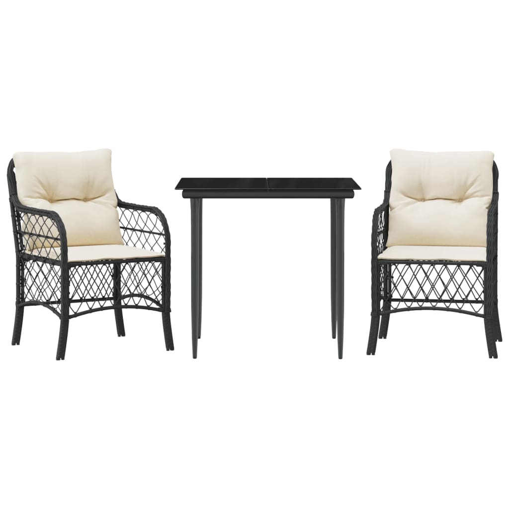 Set da BistrÃ² 3 pz con Cuscini Nero in Polyrattan